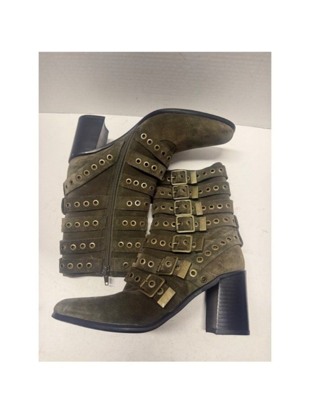 Jeffrey Campbell for Anthropologie Olive Suede Multi Buckle Strap Boots 6.5 - Picture 8 of 11